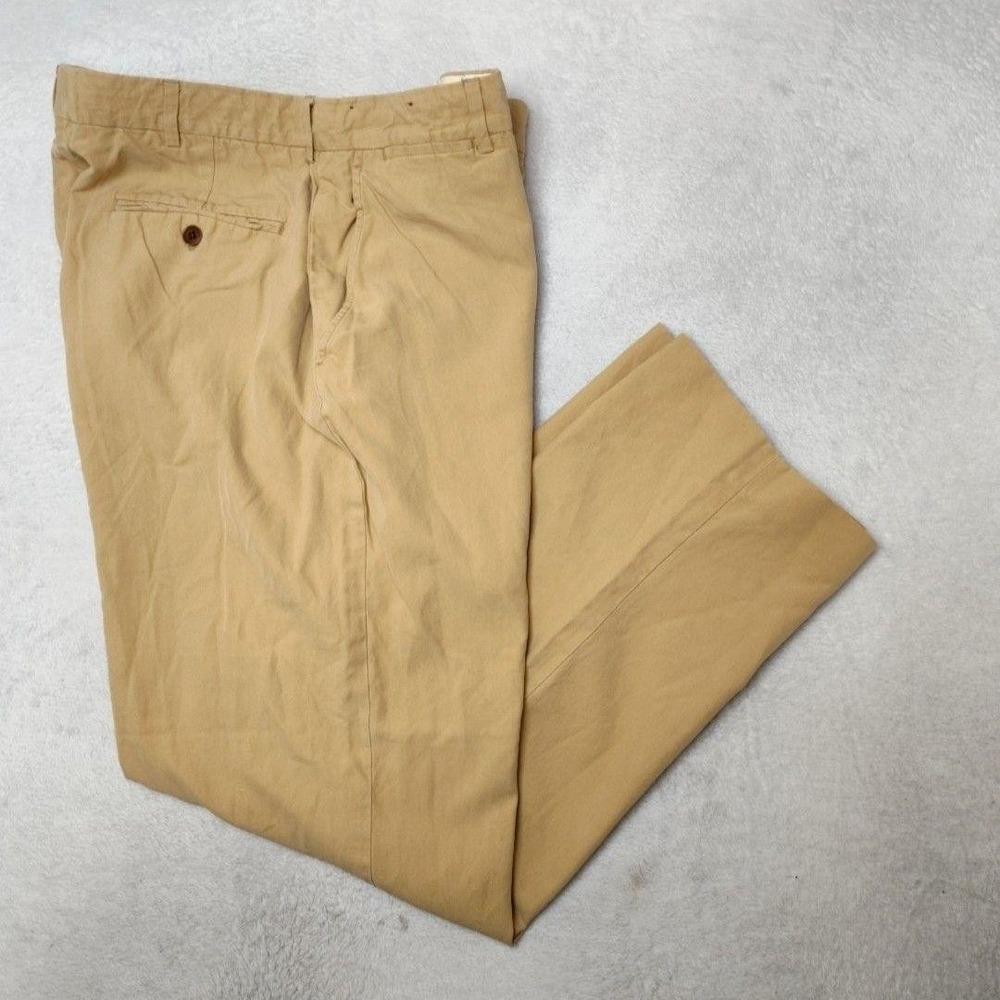 Polo Ralph Lauren Pants Mens 34x29 Beige Khaki Cotton Silk Flat Front Chino Pony